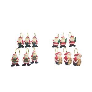 12 Santa Claus Bath Shower Curtain Hooks Resin Hand Painted 4 Different Poses